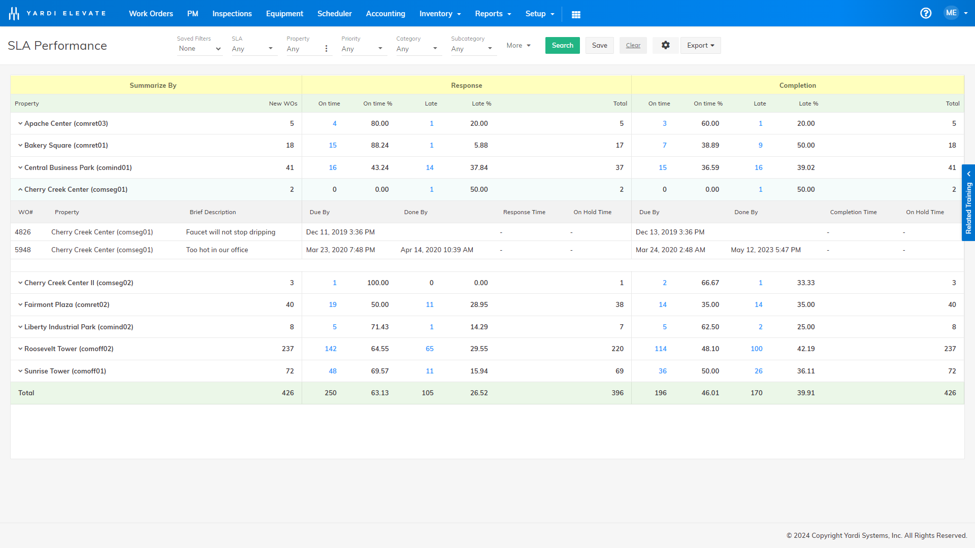 screenshot of Yardi Facility Manager
